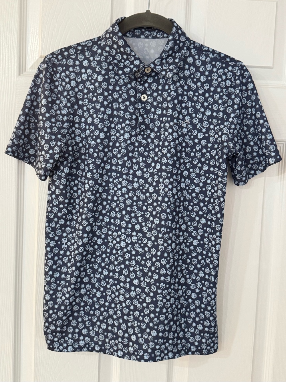 Southern Tide Navy Polo with Light Blue Floral Pattern - Boys